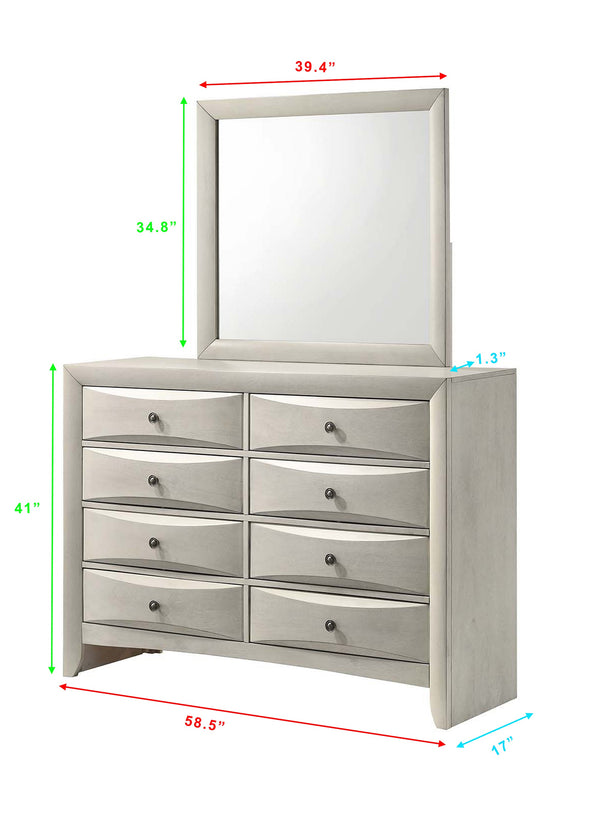 English Elm 1pc Modern Geometric Chest of Drawers with High-Gloss Finish, Sleek Hardware, Spacious Storage and Style White 60.5 L x 18.8 W x 43.2 H B2741P323492