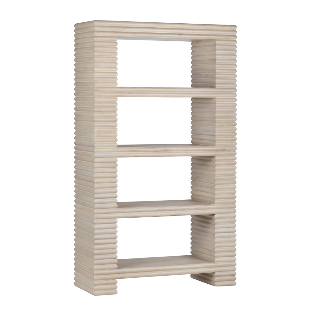 Crestview Collection Coastal Etagere Bookcase - Natural Bayur Wood Display Shelf With 4 Fixed Shelves For Stylish Storage Cream Solid Wood Cvfdr1227