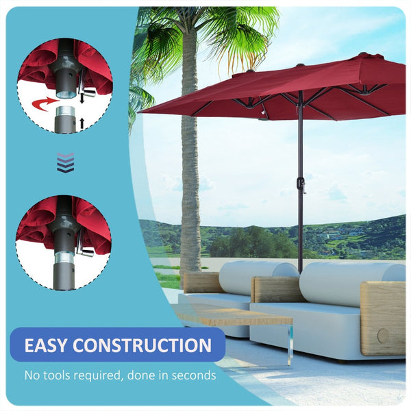 English Elm Outsunny Extra Large 15Ft Double-Sided Patio Umbrella With Crank, Wine Red Canopy For Stylish Coverage W2225P200608-GIGA