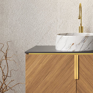 English Elm 60" ARAI Oak Vanity Cabinet with Black & White Sintered Stone Top, Plywood, Soft-Close Drawers W2615P279359