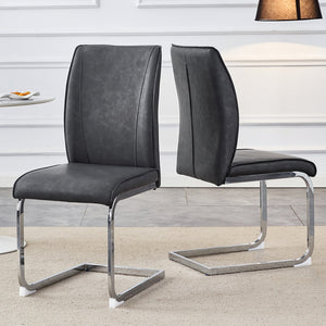 English Elm Luxury Arched Dining Chair Set Of 2 - Dark Gray Pu With Silver Metal Legs For Modern Elegance W1151P154867