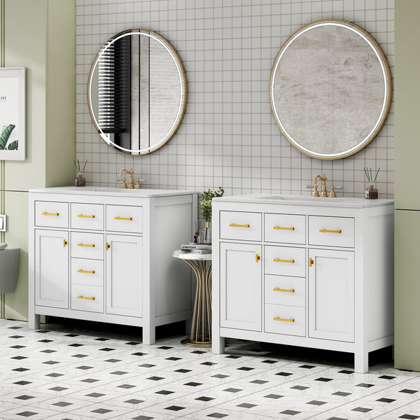 English Elm 72'' Modern Bathroom Vanity Set With Ceramic Sink, Solid Wood Frame, Ample Storage & Sleek Design N710SS00011K