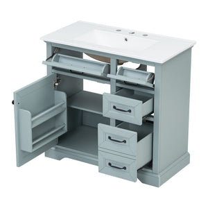English Elm Christopher Knight Home® - 36" Bathroom Vanity with Ceramic Sink, Soft-Close Doors, 4 Drawers & Ample Storage, Freestanding Grey N759P223021E