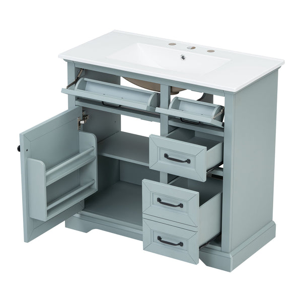 English Elm Christopher Knight Home® - 36" Bathroom Vanity with Ceramic Sink, Soft-Close Doors, 4 Drawers & Ample Storage, Freestanding Grey N759P223021E