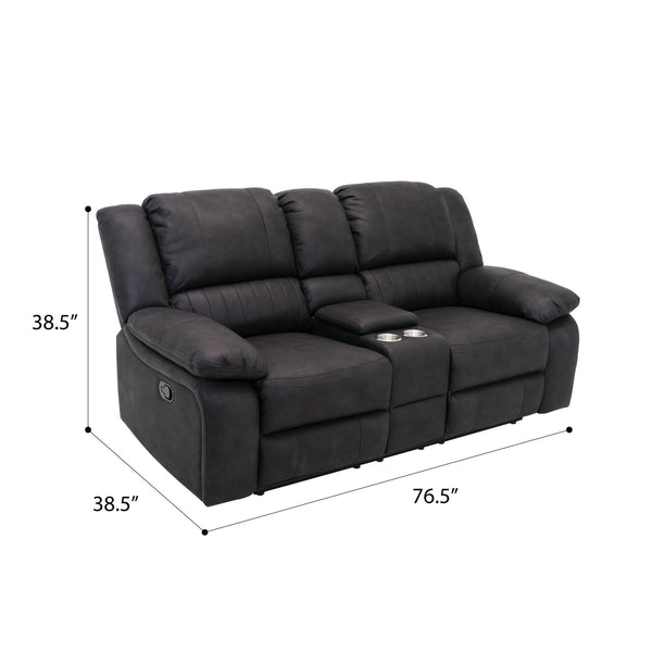 English Elm Wallace & Bay - Black Reclining Console Loveseat - Contemporary Black Licorice Fabric, Easy-Care, Space-Smart Comfort B361P384413
