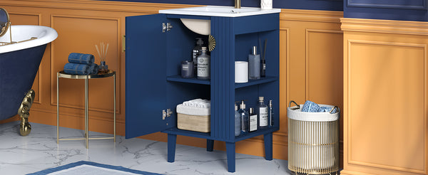 English Elm 20-inch French Style Bathroom Vanity with Integrated Ceramic Sink, Carved Accents & Soft-Close Door Blue N710P330971C