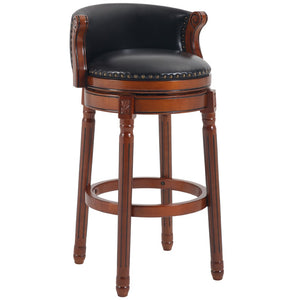 English Elm Seat 29.5" Cowtop Leather Swivel Bar Stool – Stylish Wooden Chair For Kitchen, Home Bar & Dining W2195P268321-GIGA