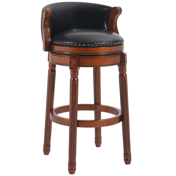 English Elm Seat 29.5" Cowtop Leather Swivel Bar Stool – Stylish Wooden Chair For Kitchen, Home Bar & Dining W2195P268321-GIGA