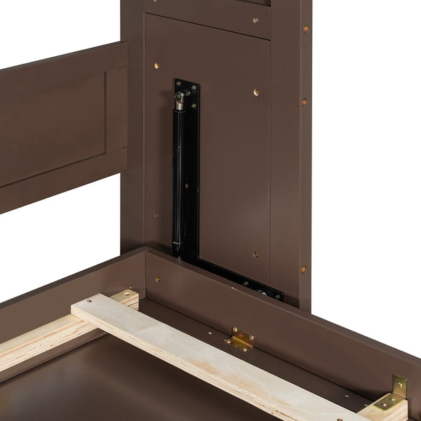 English Elm Twin Murphy Bed with Rattan Cabinet Doors Led Lighting and Usb Charging for Small Spaces Espresso LP000740AAP