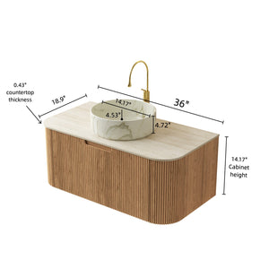 English Elm Dina Floating Bathroom Vanity Sintered Stone Top Glass Basin Striped Plywood Cabinet W2615S00509