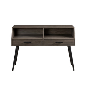 English Elm Walker Edison - Contemporary 2-Drawer Angled Entry Table Slate Grey — Warp-Resistant MDF, Tapered Metal Legs, Storage B185P169023