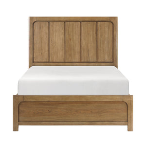 English Elm Light Brown Queen Platform Bed with Four Storage Drawers Hickory Wood Modern Frame B011S02250