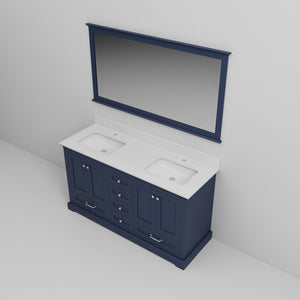English Elm Navy Double Bath Vanity 60" W x 22" D with Cultured Marble Top, Soft-Close Drawers & 58" Mirror B2731S00738