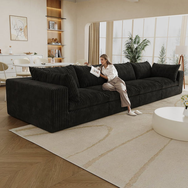 English Elm 157.6" Corduroy Modular Cloud Sofa Feather Fill Deep Lounge Seating for Living Room Black W2824S00190