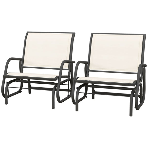 English Elm Outsunny Set Of 2 Cream White Glider Chairs, Breathable Mesh, Steel Frame For Garden & Patio Relaxation W2225P200433-GIGA