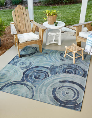 Unique Loom Outdoor Modern Rippling Machine Made Geometric Rug Light Blue, Navy Blue/Blue 5' 4" x 6' 1"