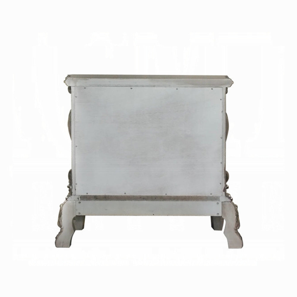 English Elm Solid Rococo Nightstand in Vintage Bone White Finish with 2 Spacious Drawers, Hand-Burnished Ornamental Inlay B016P256472
