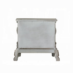 English Elm Solid Rococo Nightstand in Vintage Bone White Finish with 2 Spacious Drawers, Hand-Burnished Ornamental Inlay B016P256472