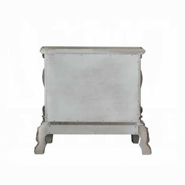 English Elm Solid Rococo Nightstand in Vintage Bone White Finish with 2 Spacious Drawers, Hand-Burnished Ornamental Inlay B016P256472