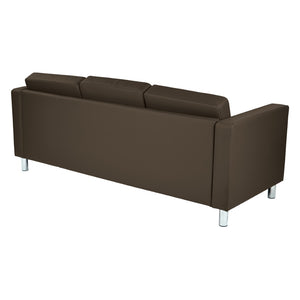 OSP Home Furnishings Pacific Faux Leather Contemporary Sofa with Chrome Legs for Modern Living Spaces Java PAC53-R102