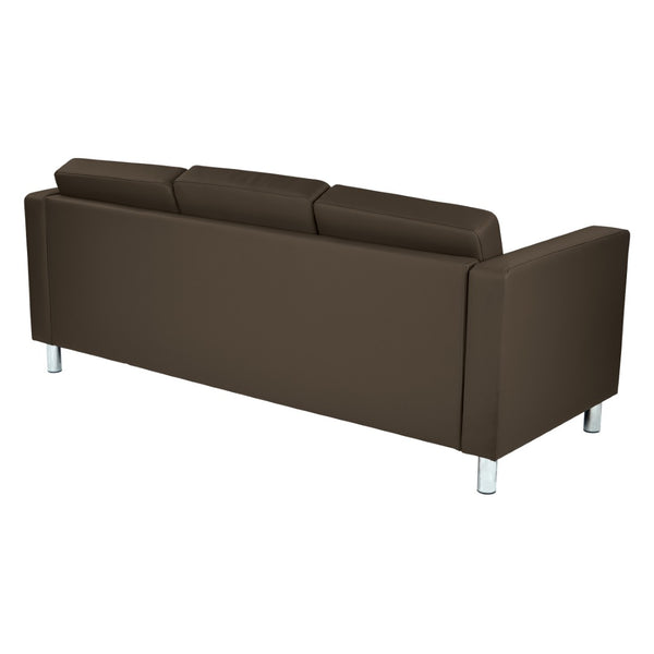 OSP Home Furnishings Pacific Faux Leather Contemporary Sofa with Chrome Legs for Modern Living Spaces Java PAC53-R102