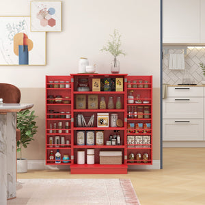 English Elm HOMCOM 41" Kitchen Pantry Storage Cabinet with 5-Tier Shelves, 12 Door Racks, Anti-Tip Straps, Sleek Design Red W2225P229098