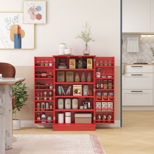 English Elm HOMCOM 41" Kitchen Pantry Storage Cabinet with 5-Tier Shelves, 12 Door Racks, Anti-Tip Straps, Sleek Design Red W2225P229098