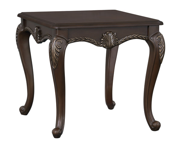 English Elm Pierce Elegant Cherry Finish End Table with 25mm Thick Top, Floral Trim, Tufted Accents, Durable Build Cherry 41 L x 31 W x 8 H B2726P266119