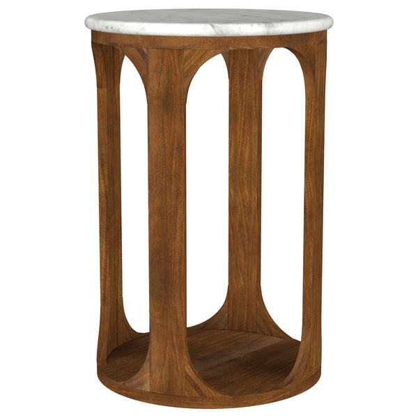 English Elm Eaton Round Marble Top Side Table with Solid Mango Wood Base for Living Room B062P440317