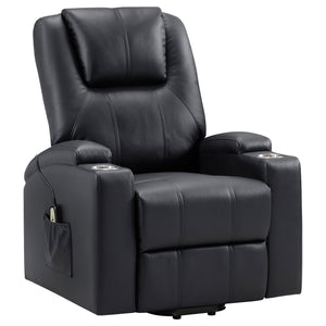 English Elm Macklin Faux Leather Power Lift Recliner with Heat Massage and Storage Pockets Black B062P466804