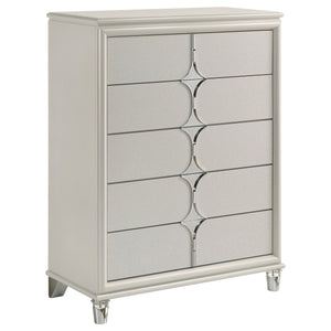 English Elm Gwendolyn Pearl White 5-Drawer Chest of Drawers — Retro Art Deco Diamond Trim, Acrylic Legs & Chrome Accents B062P375503