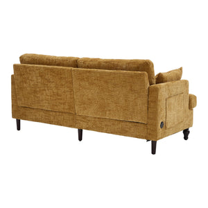 English Elm Modern chenille 2-seater sofa with LED, USB charging, storage pocket, solid wood legs, durable comfort Mustard yellow W395P318542