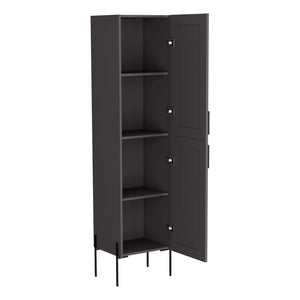 English Elm Linen Cabinet Hopewell Matte Gray - Spacious Engineered Wood Bath Storage, Metal Handles & Legs, Durable Design B092P238716