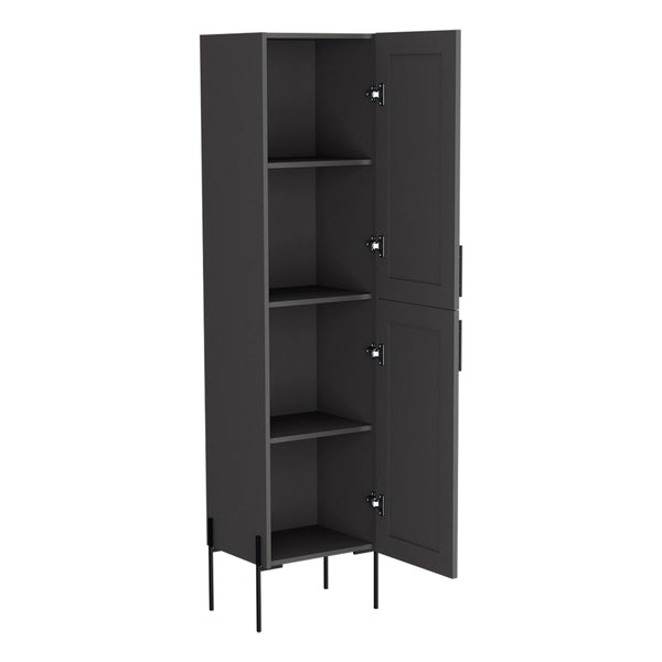 English Elm Linen Cabinet Hopewell Matte Gray - Spacious Engineered Wood Bath Storage, Metal Handles & Legs, Durable Design B092P238716