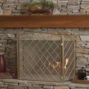 English Elm Christopher Knight Home® - FIRE Amiyah 3-Panel Iron Fireplace Screen - Decorative Protective Mesh Shield for Hearth Safety and Style Gold 61127.00GLD