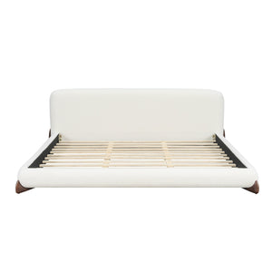English Elm King Boucle Upholstered Platform Bed Sculpted Headboard Solid Wood Legs Bedroom N757K333334W