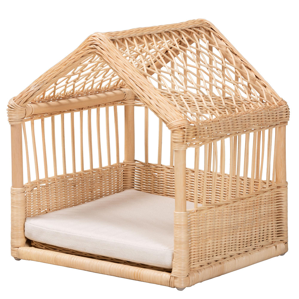 English Elm Modern Rattan Woven Canopy Pet Bed Bohemian Artisan Design for Cats and Dogs B2750P467662