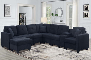 English Elm Sectional Velvet Sofa In Dark Blue - Luxurious, Durable Comfort With Cup Holders For Modern Living Spaces B205S00079-GIGA
