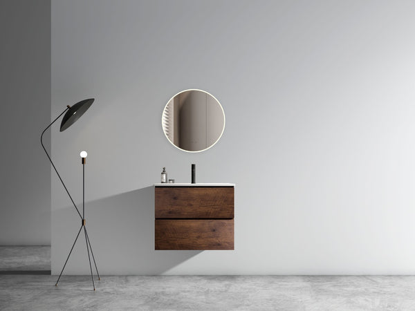 English Elm Wall Mount 24" Walnut Bathroom Vanity With Ceramic Sink – Space-Saving Design & Soft-Close Drawers W1865S00054-GIGA