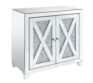 English Elm Noralie Glam Mirrored Console Cabinet with Faux Diamond Inlay Doors for Entryway B2726P446665