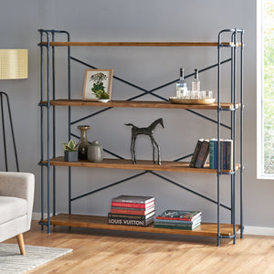 English Elm Christopher Knight Home® - YORKTOWN Industrial 4-Shelf Bookcase in Natural Wood & Black Frame — Sturdy Fir Shelves, Etagere Display 56501.00
