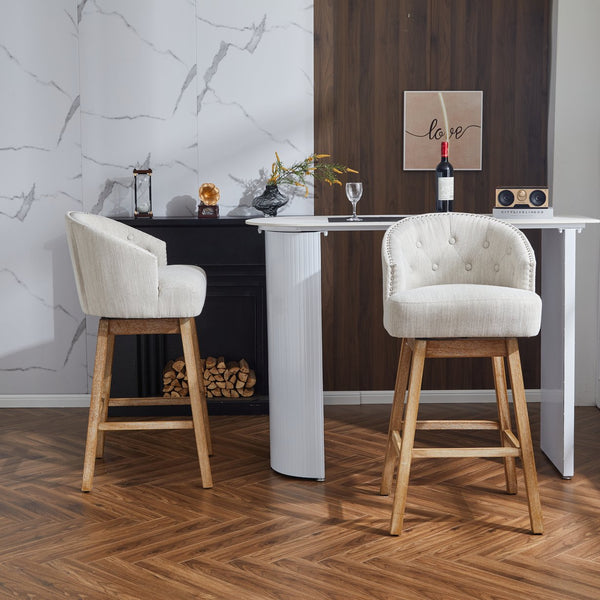 English Elm Christopher Knight Home® - 33.25" Swivel Counter Stools Set of 2 - 360° Upholstered Button-Tufted Back, Rubberwood Frame, Beige WF532109BGE