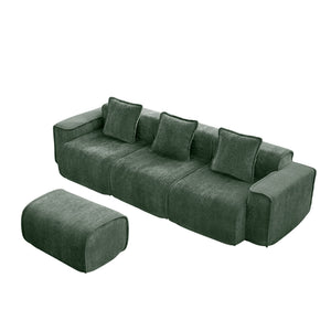 English Elm Streamlined Velvet L-shaped Sectional Sofa with Ottoman and Cloud Cushion Living Room Green W3041S00366