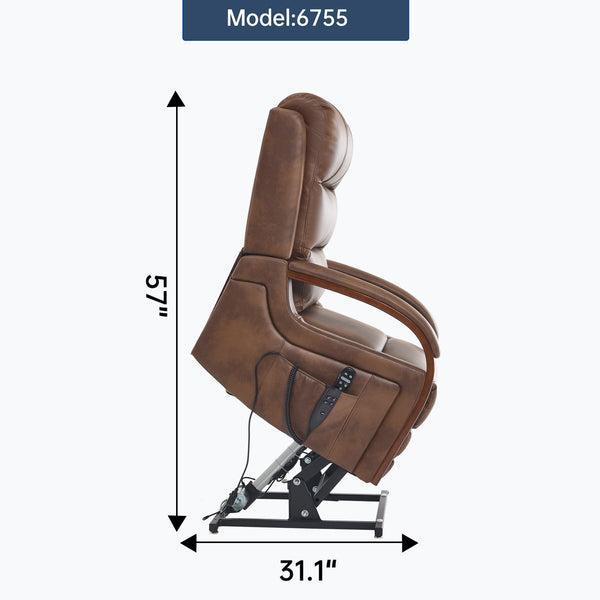 English Elm Power Lift Recliner with Dual Motor Heat Massage Leatheraire and Wood Armrests W1803S00078