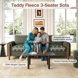 English Elm Christopher Knight Home® - 83.86" 3-Seater Sofa in Teddy Velvet with Curved Armrests & Solid Wood Legs, Plush Durable Comfort Green N765P331021N