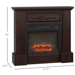 English Elm HOMCOM 32" Electric Fireplace Mantel TV Stand Brown 1400W LED Flame Heater Remote Overheat Protection W2225P229724