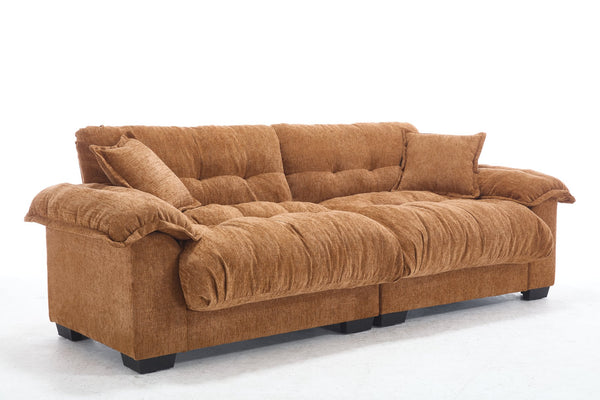 English Elm Casual 3-Seater Pleated Chenille Sofa In Vibrant Orange - Stylish Comfort For Modern Living Spaces W2100S00212