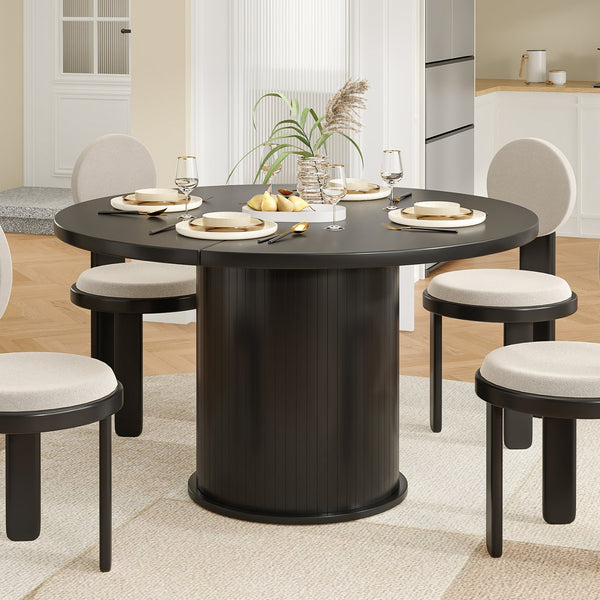 English Elm 43" Round Wood Dining Table with Geometric Metal Base Seats 4 Space Saving Modern T3623P433911