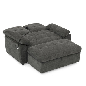 English Elm Leisure Chenille Two Seat Reclining Sofa with Usb Port Storage Ottoman Padded Armrests Gray W487S00522