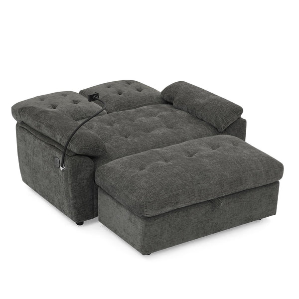 English Elm Leisure Chenille Two Seat Reclining Sofa with Usb Port Storage Ottoman Padded Armrests Gray W487S00522